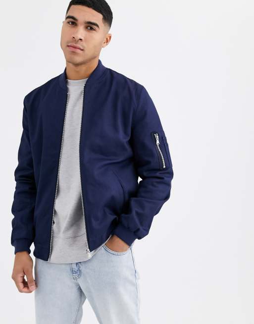 Asos Design Ma1 Bomber Jacket In Navy Asos