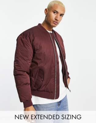 ASOS DESIGN MA1 bomber jacket with wadding detail in burgundy - ASOS Price Checker