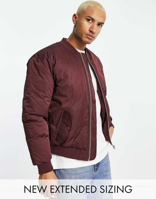 ASOS DESIGN MA1 bomber jacket with wadding detail in burgundy