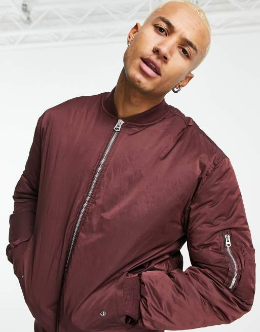 ASOS DESIGN lightweight bomber jacket in burgundy