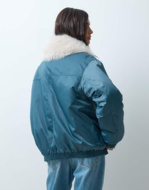 ASOS DESIGN MA1 bomberjack met faux-fur rand in teal, 2 van 4