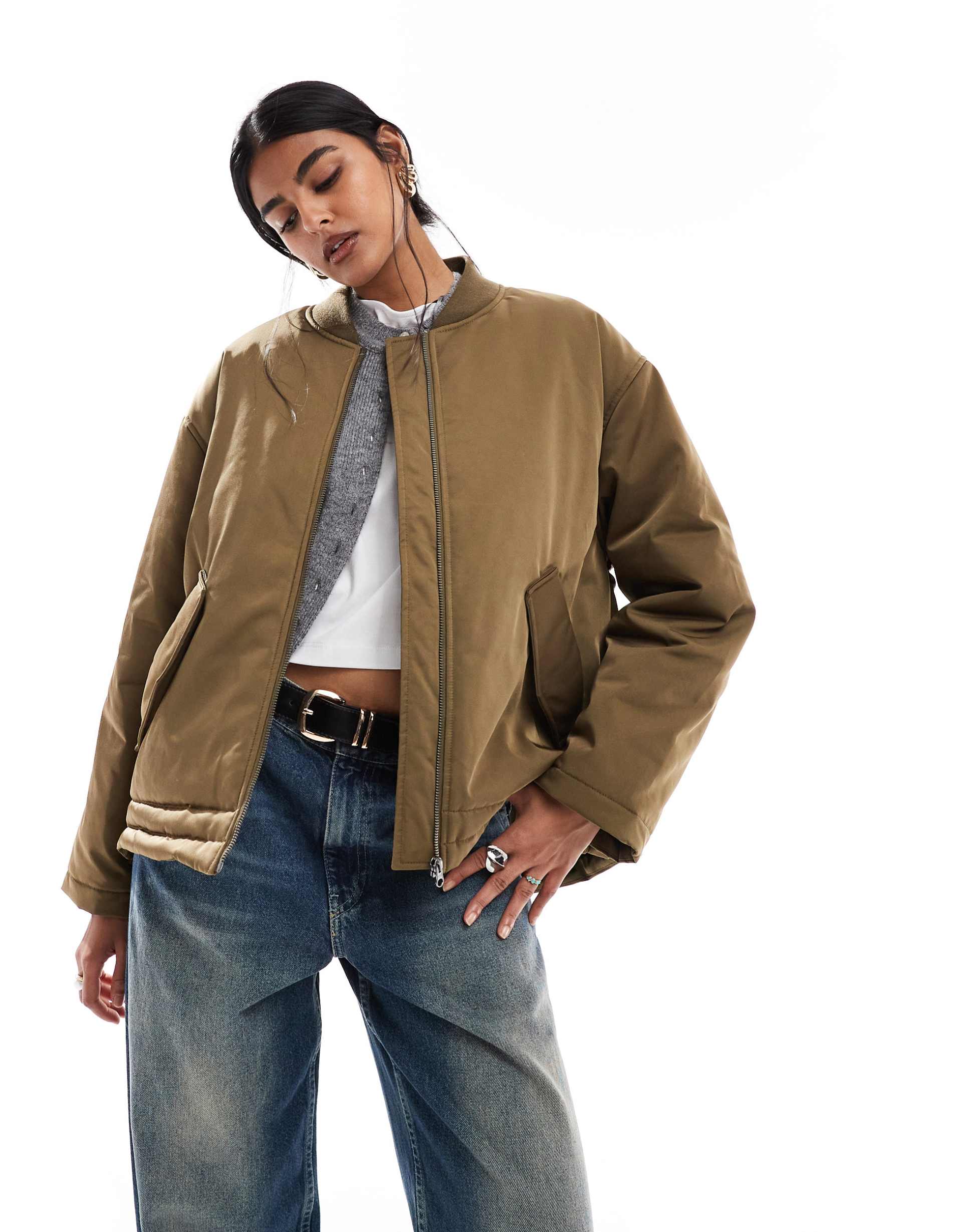 asos design ma1 clean bomber jacket in khaki