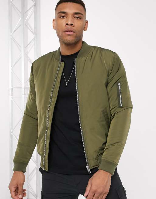 ASOS DESIGN ma1 padded bomber jacket in khaki | ASOS