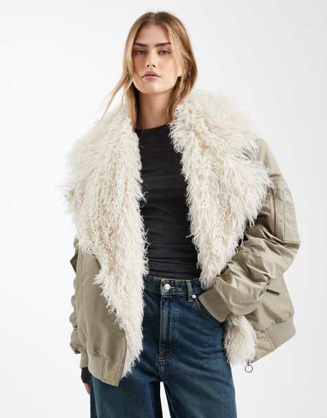 ASOS DESIGN – MA1 – Parka in Khaki mit zotteligem Kunstpelz - view 1