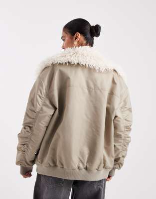 Asos Design Ma1 Parka Jacket With Shaggy Faux Fur In Multi