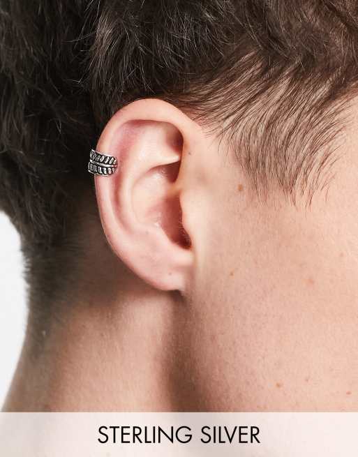 ASOS DESIGN – Mała nausznica ze srebra wysokiej próby ze wzorem liścia
