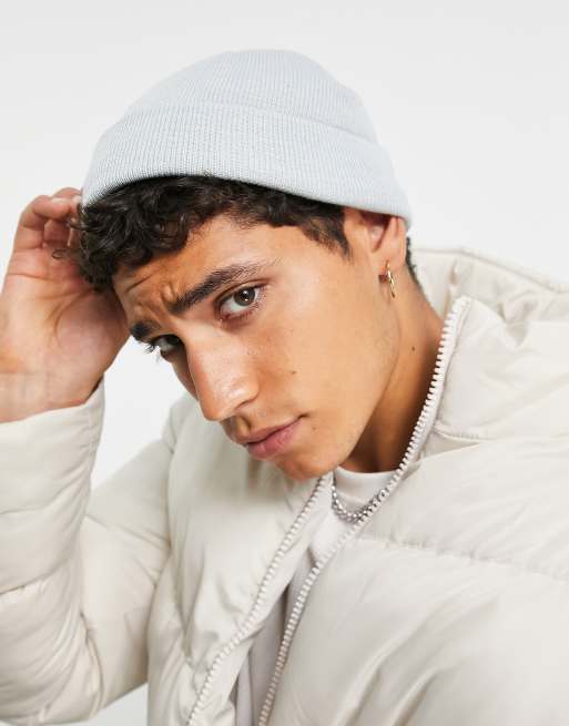 ASOS DESIGN – Mała prążkowana czapka beanie typu fisherman w jasnoniebieskim kolorze