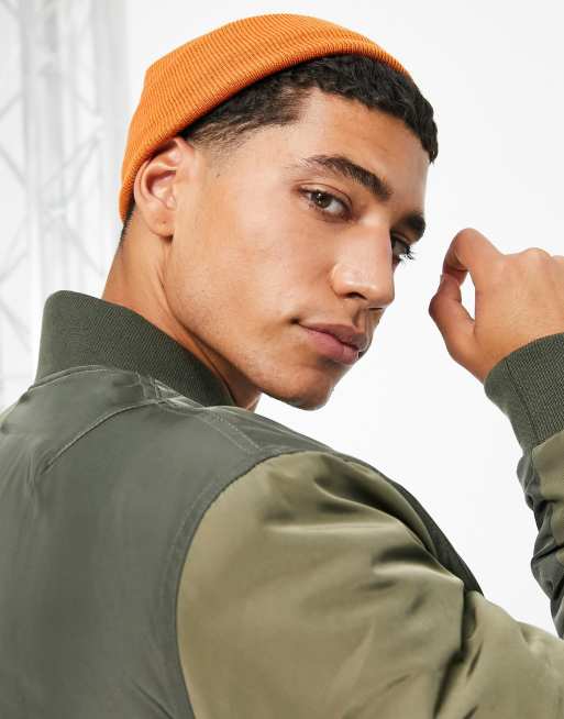 ASOS DESIGN – Mała prążkowana czapka beanie typu fisherman w pomarańczowym kolorze
