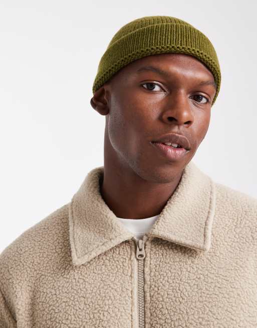 ASOS DESIGN – Mała prążkowana czapka beanie z dzianiny o splocie angielskim w zielonym odcieniu khaki