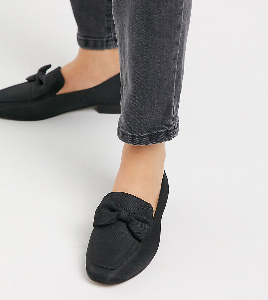 ASOS DESIGN – Mable – Svarta loafers med rosett och bred passform