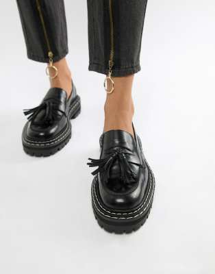 asos design militant premium chunky leather loafer flat shoes