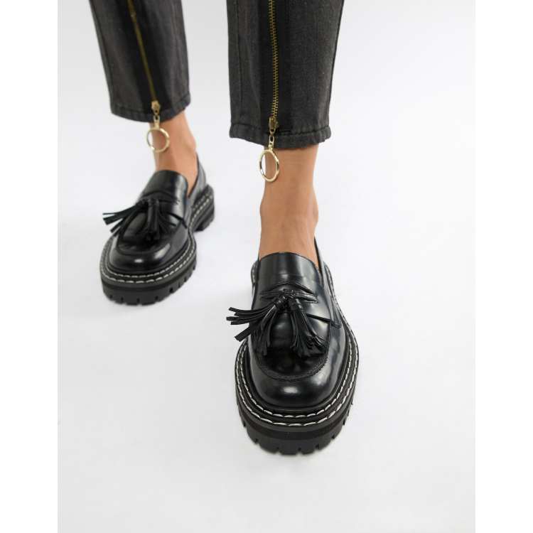 Asos design militant premium store chunky leather loafer flat shoes