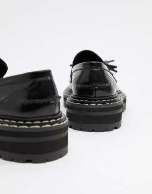 asos design militant premium chunky leather loafer flat shoes