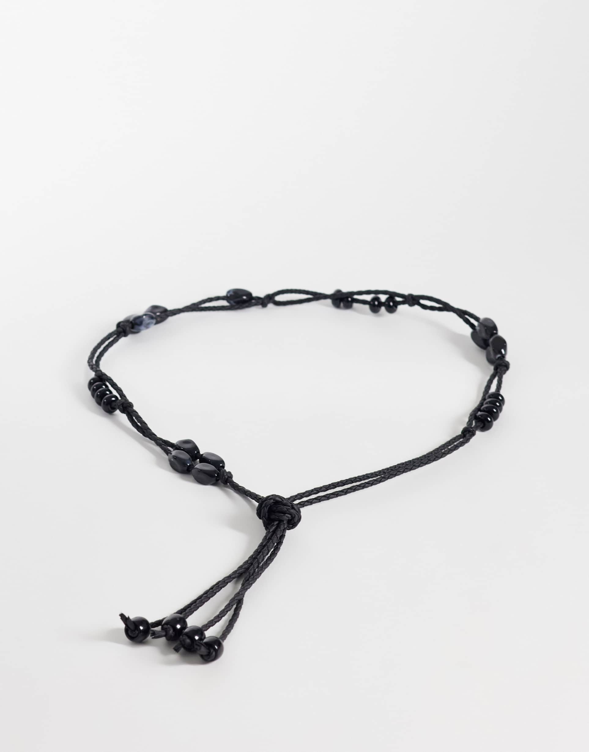 asos design macrame beaded waist and hip belt in black