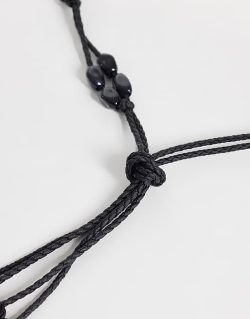 ASOS DESIGN macrame beaded waist and hip belt in black, 3 of 3
