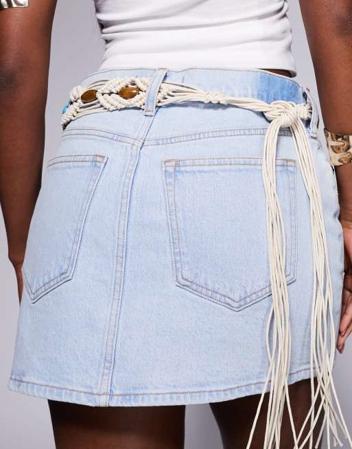 ASOS DESIGN macrame belt in natural with turq stone, 2 of 3