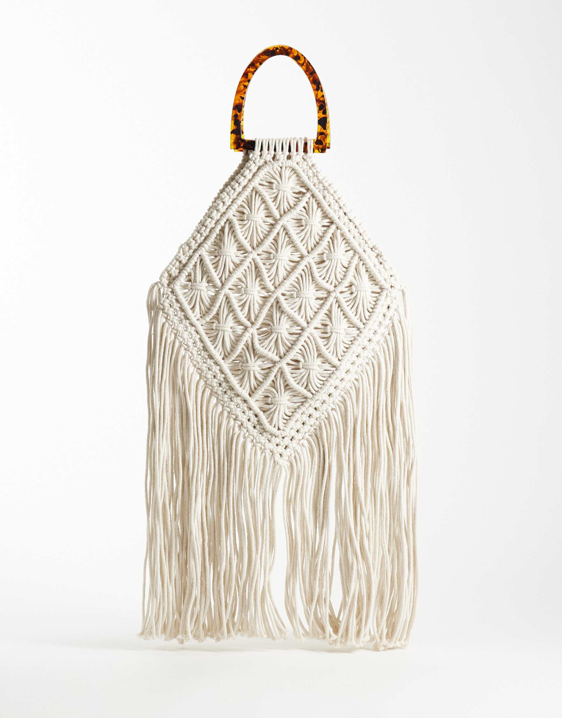 asos design macrame fringe tote bag in natural