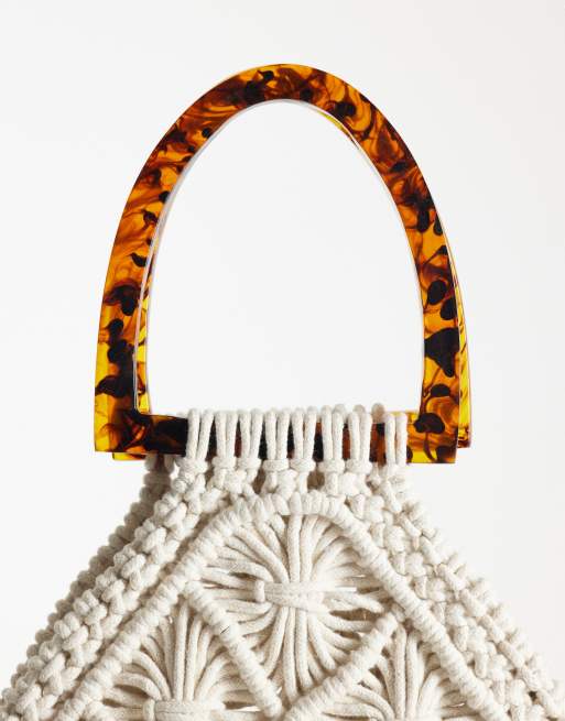 ASOS DESIGN macrame fringe tote bag in natural, 3 of 4