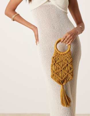 ASOS DESIGN ASOS DESIGN macrame grab clutch with tassel detail in gold
