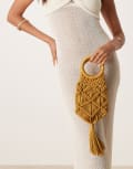 [ASOS DESIGN] ASOS DESIGN macrame grab clutch with tassel detail in gold No Size Gold