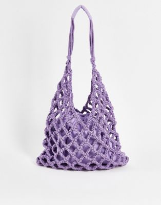 ASOS DESIGN macrame knitted tote bag in lilac | ASOS