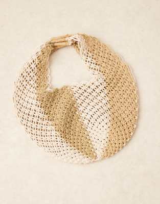 Asos Design Macrame Vertical Stripe Crochet Slouch Tote Bag In Neutral
