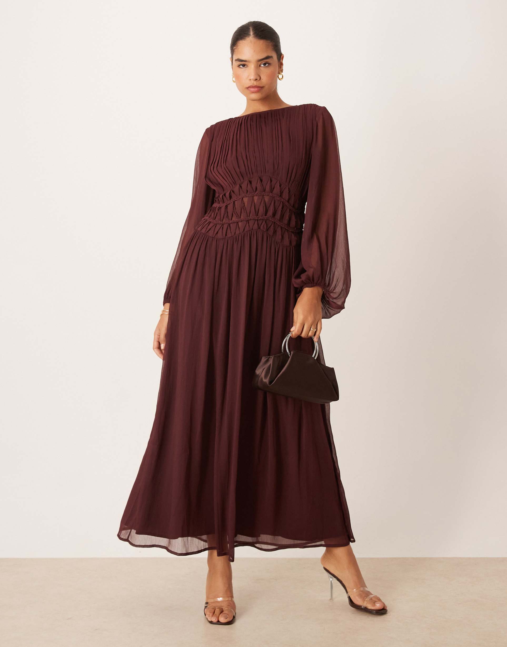 asos design macrame waisted detail maxi dress in berry