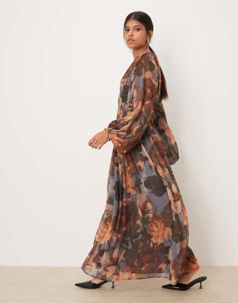 ASOS DESIGN macrame waisted detail maxi dress in blown up floral print - view 1