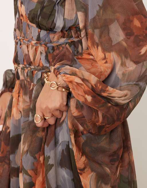 ASOS DESIGN macrame waisted detail maxi dress in blown up floral print