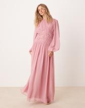 Pretty Lavish Curve long sleeve ruffle maxi dress in chocolate