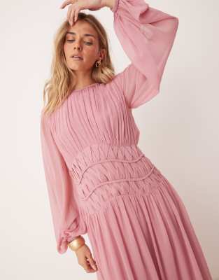 ASOS DESIGN macrame waisted detail maxi dress in dusky pink