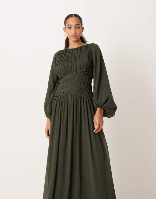ASOS DESIGN macrame waisted maxi dress in dark khaki, 4 of 4