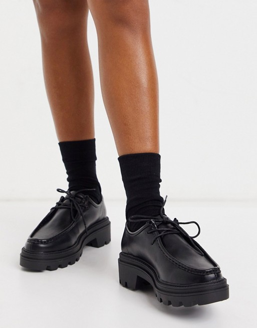 ASOS DESIGN Macy chunky lace up flat shoes in black