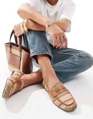 ASOS DESIGN Maddox raffia slim loafers in multi