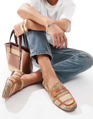 ASOS DESIGN - Maddox - Schmale, bunte Loafer aus Bast