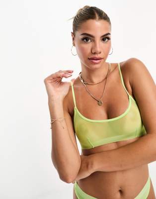 ASOS DESIGN Fuller Bust Maddy clean mesh underwired plunge bra in green