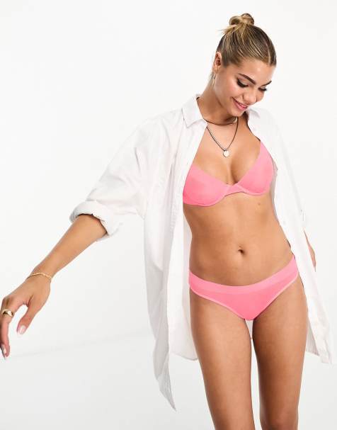 ASOS DESIGN – Maddy – Neonrosa brazilian-trosor i mesh med hög benskärning - view 1