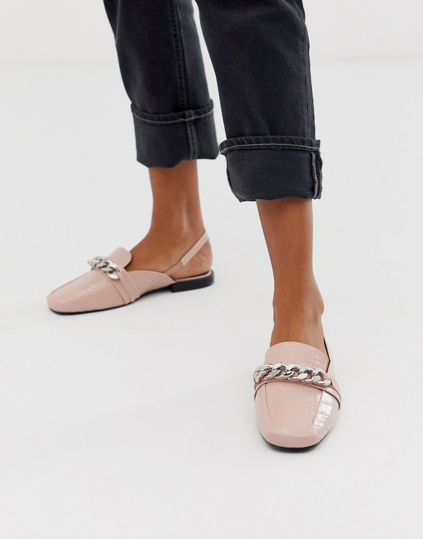 ASOS DESIGN – Made – Rosa loafers med fyrkantig tå och kedja
