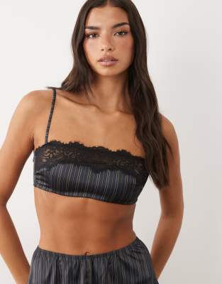 Asos Design Madeline Bandeau With Removable Pads & Lace Trim-navy