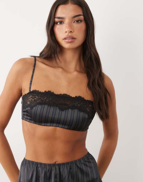 ASOS DESIGN Madeline palabra de honor con copas extraíbles y ribete de encaje - view 1
