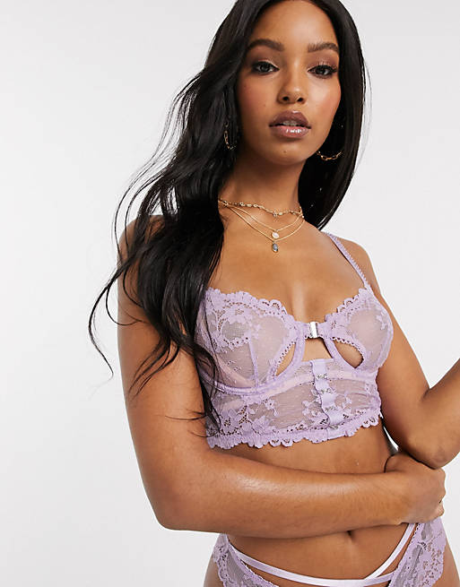 ASOS DESIGN Madelyn longline lace underwire bra with underboob cut out and front  hook & eye