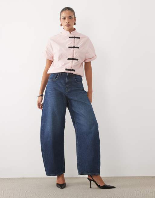 ASOS DESIGN maderine collar asym deatil bubble hem top set in blush pink, 2 of 4