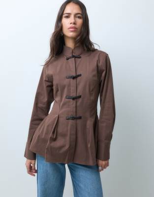 Asos Design Maderine Peplum Hem Shirt In Brown
