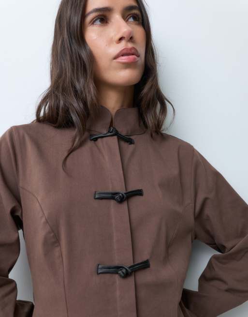 ASOS DESIGN maderine peplum hem shirt in chocolate, 2 of 4