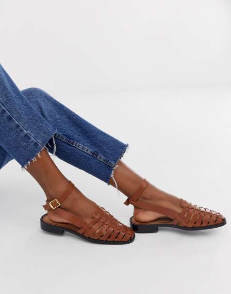 ASOS DESIGN - Mady - Chaussures plates en cuir tressé - Fauve