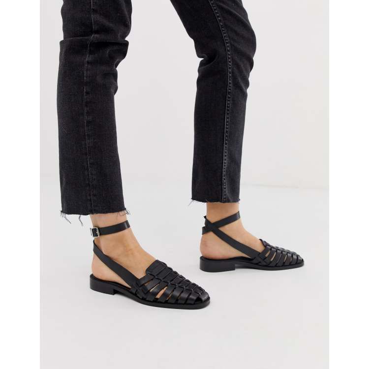 ASOS MONUMENT Leather Woven Flat Shoes