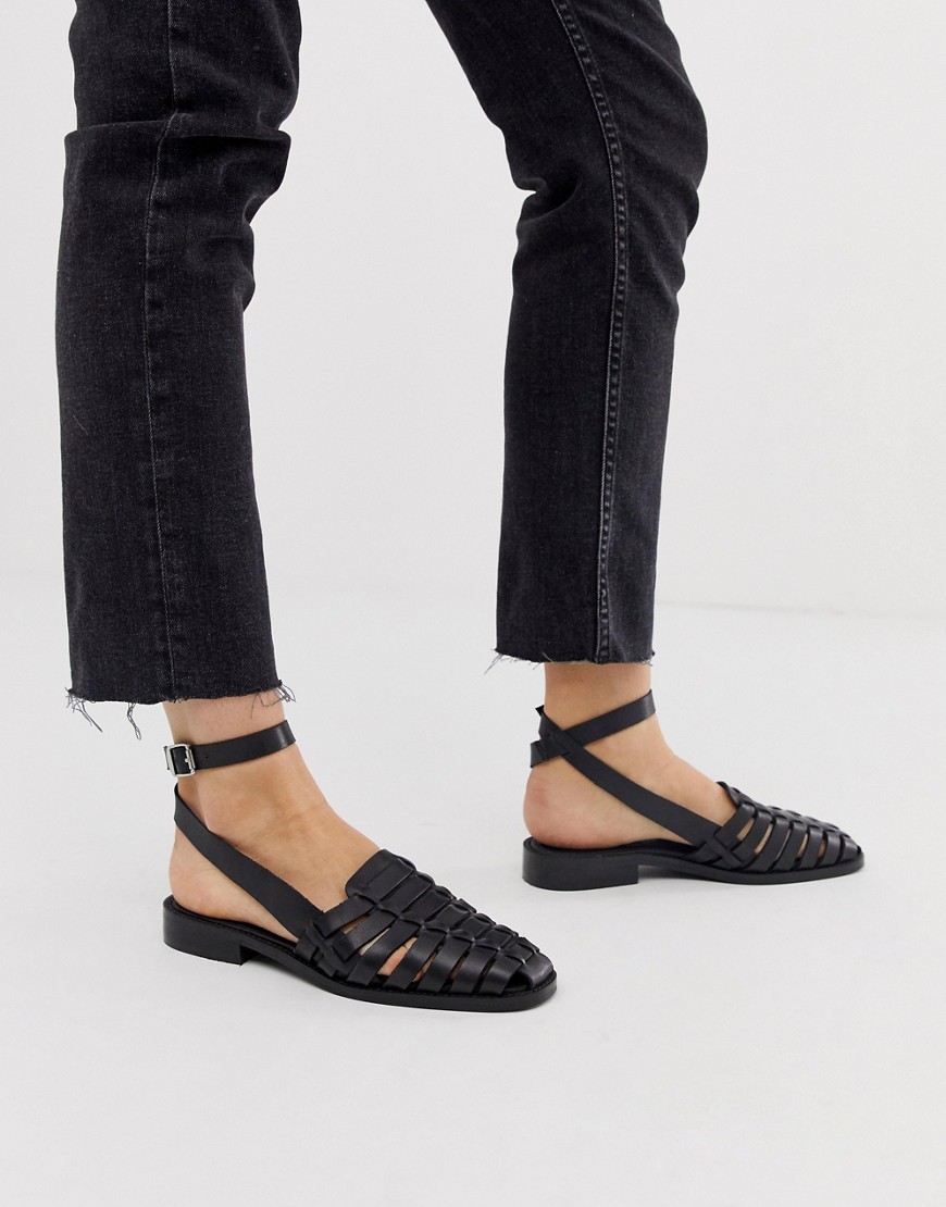 ASOS DESIGN – Mady – Vävda platta skor i svart läder