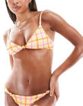 [ASOS DESIGN] ASOS DESIGN Mae seersucker knot front crop bikini top in gingham-Multi 14 Yellow Mix Gingham