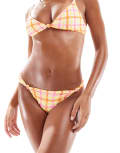 [ASOS DESIGN] ASOS DESIGN Mae seersucker knot side hipster bikini bottoms in gingham-Multi 16 Yellow Mix Gingham