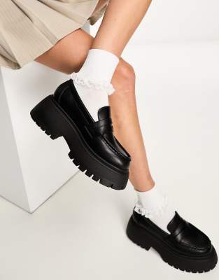 ASOS DESIGN - Maestro - Loafer in Schwarz mit dicker Sohle und Blatteinsatz